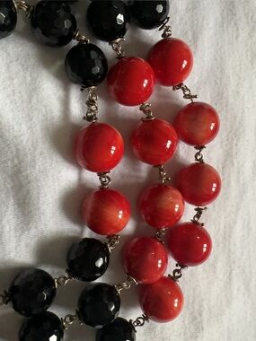 Vintage Red and Black Beaded Statement Necklace